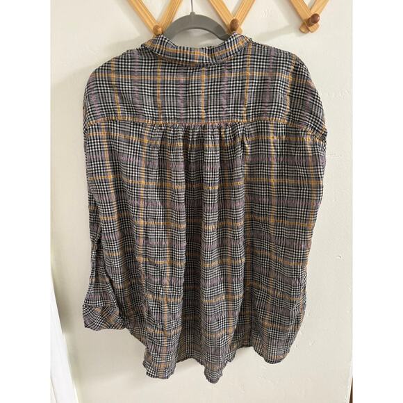 Free people Top Women's Small Break My Stride Long Sleeve Plaid Buttondown - Picture 5 of 6